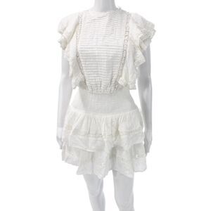 Valiante Womens Fit & Flare Mini White Cotton Crew Neck Button Dress Size 0
